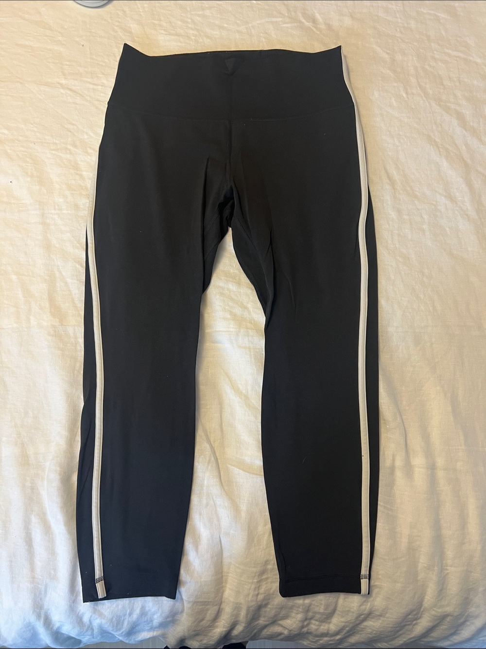 lululemon athletica Black Leggings with Cream Side Stripes